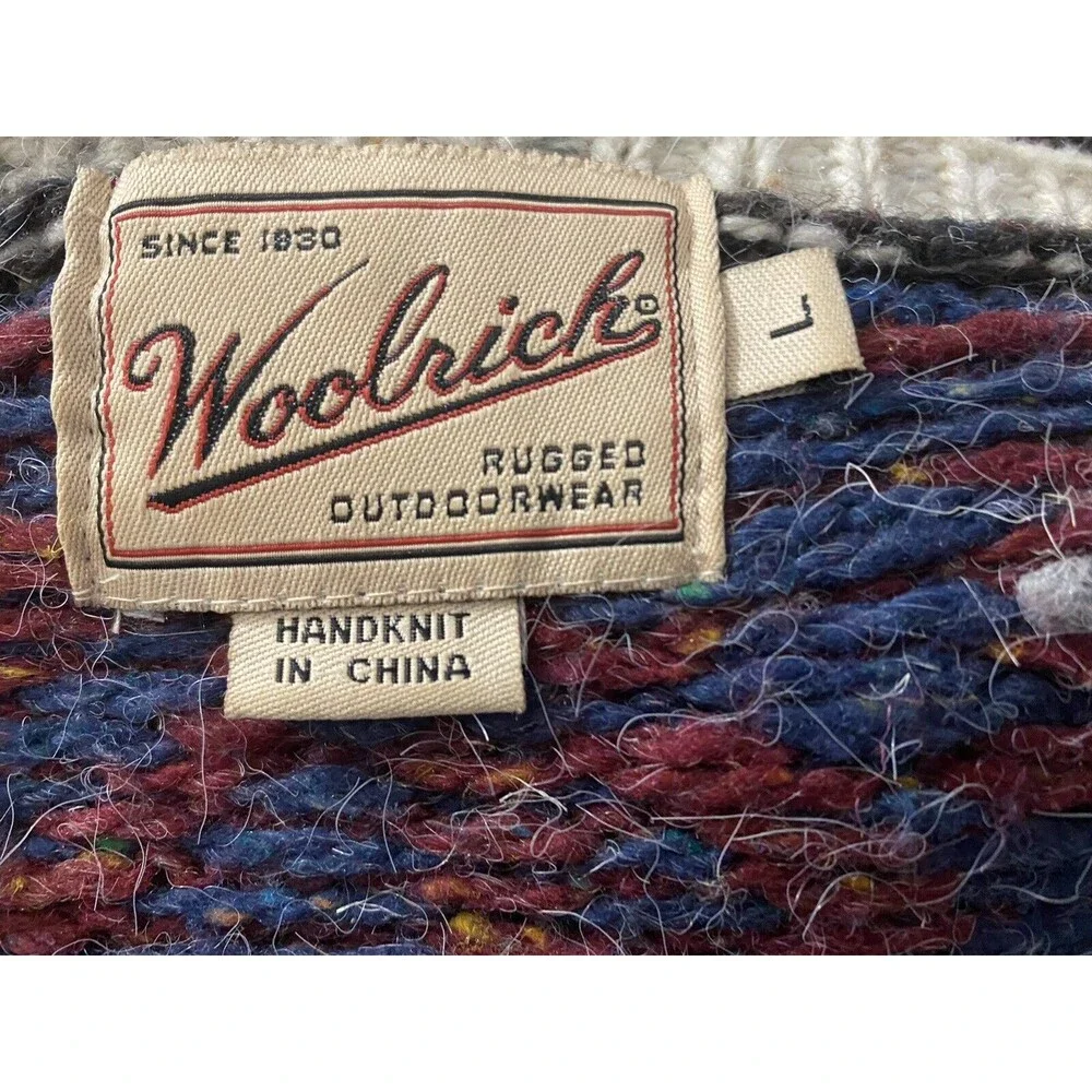Vintage‎ Woolrich Hand Knit Sweater Men's L Wool Blend Cozy Cabincore Nordic